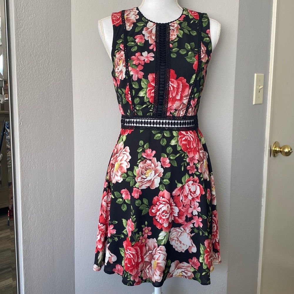 Women Disney Princess Black and Red Floral Dress